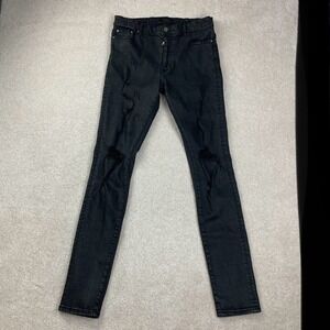 Amiri MX1 Distressed Jeans Mens 34 Black Leather Patch Slim Fit Denim